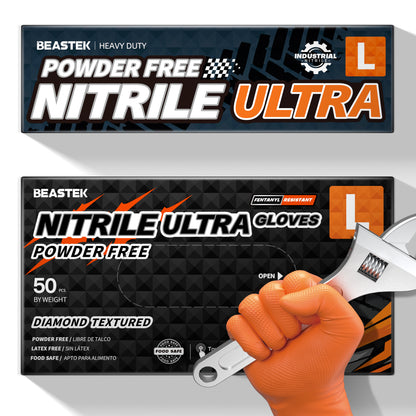 BEASTEK Nitrile Ultra™ Disposable Gloves, 7 Mil Heavy Duty Powder Free Industrial Grade Multi-Use for Lab, Cleaning, Cooking, Gardening, Mechanic, 100 pcs (Large)