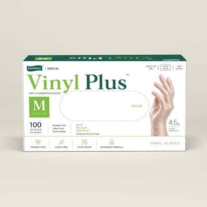 Vinyl Plus Disposable vinyl Gloves, Clear 100 Pcs