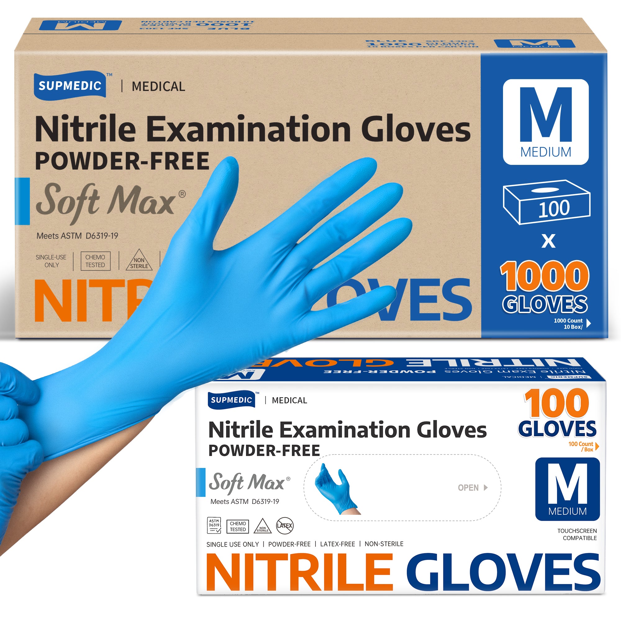 SOFT MAX Nitrile Gloves, 1000 Count Latex-Free Powder-Free Non-Sterile Medical Disposable Glove, Blue
