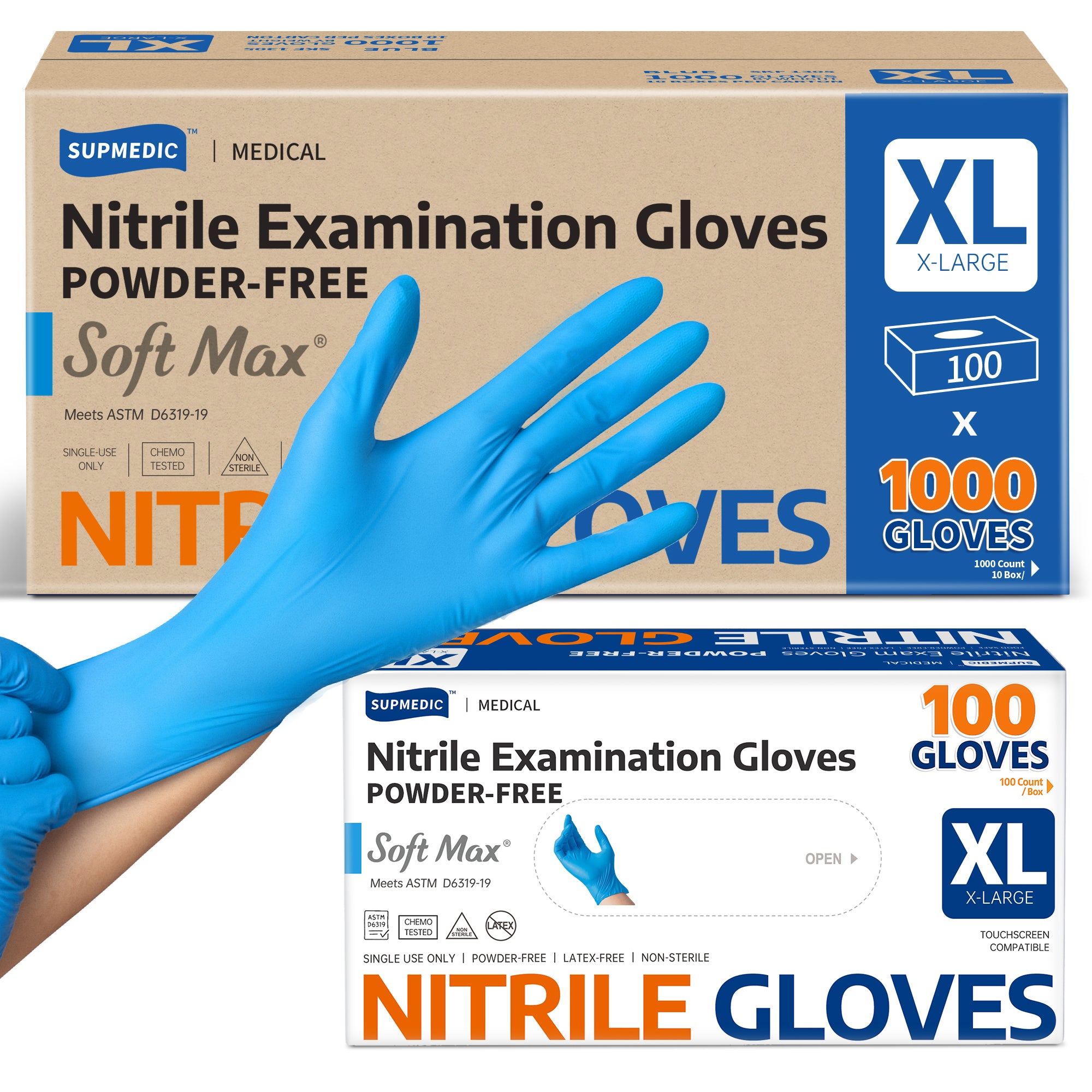 SOFT MAX Nitrile Gloves, 1000 Count Latex-Free Powder-Free Non-Sterile Medical Disposable Glove, Blue