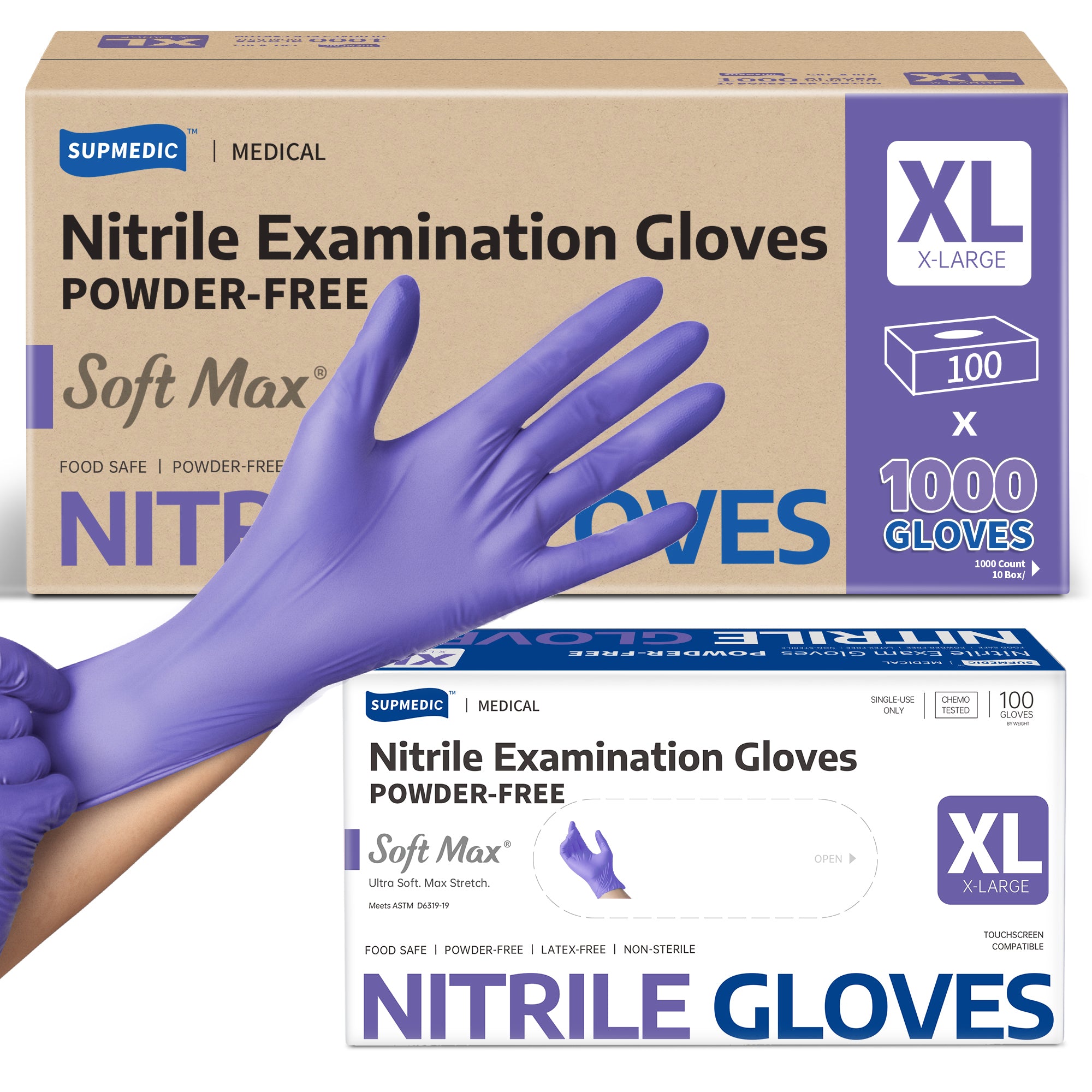 SOFT MAX Nitrile Gloves, 1000 Count Latex-Free Powder-Free Non-Sterile Medical Disposable Glove, Blue Violet