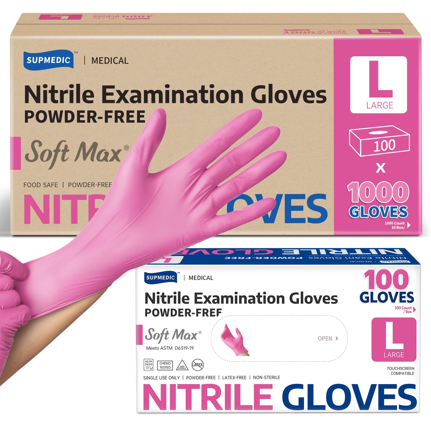 SOFT MAX Nitrile Gloves, 1000 Count Latex-Free Powder-Free Non-Sterile Medical Disposable Glove, Rose Quartz