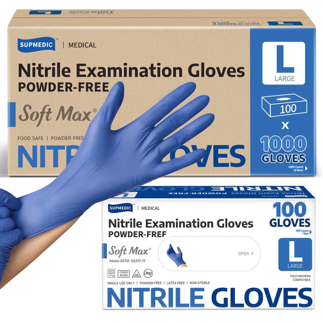 SOFT MAX Nitrile Gloves, 1000 Count Latex-Free Powder-Free Non-Sterile Medical Disposable Glove, Blue Iris