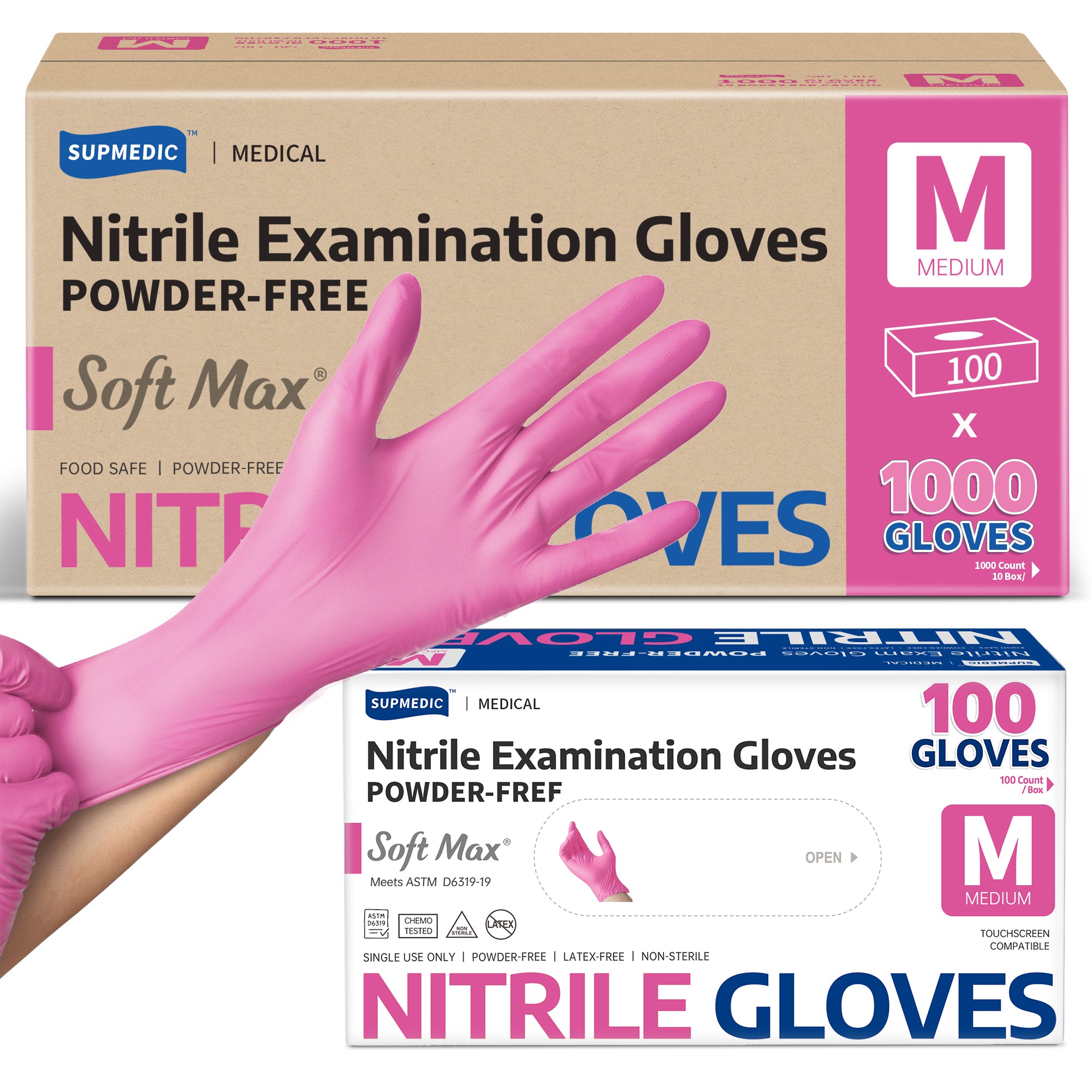 SOFT MAX Nitrile Gloves, 1000 Count Latex-Free Powder-Free Non-Sterile Medical Disposable Glove, Rose Quartz