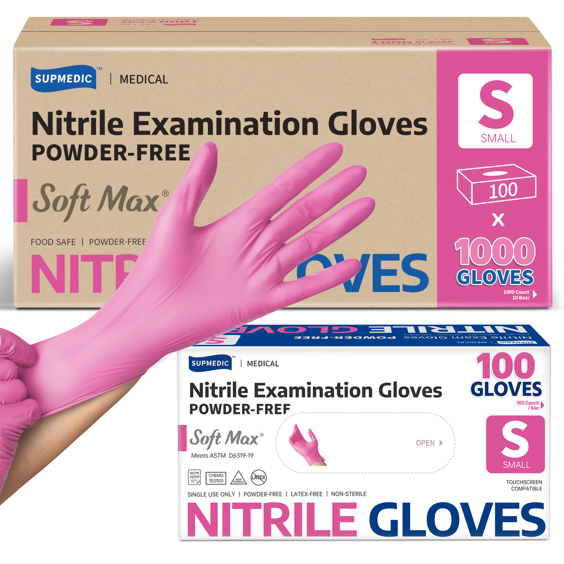 SOFT MAX Nitrile Gloves, 1000 Count Latex-Free Powder-Free Non-Sterile Medical Disposable Glove, Rose Quartz