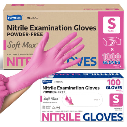 SOFT MAX Nitrile Gloves, 1000 Count Latex-Free Powder-Free Non-Sterile Medical Disposable Glove, Rose Quartz