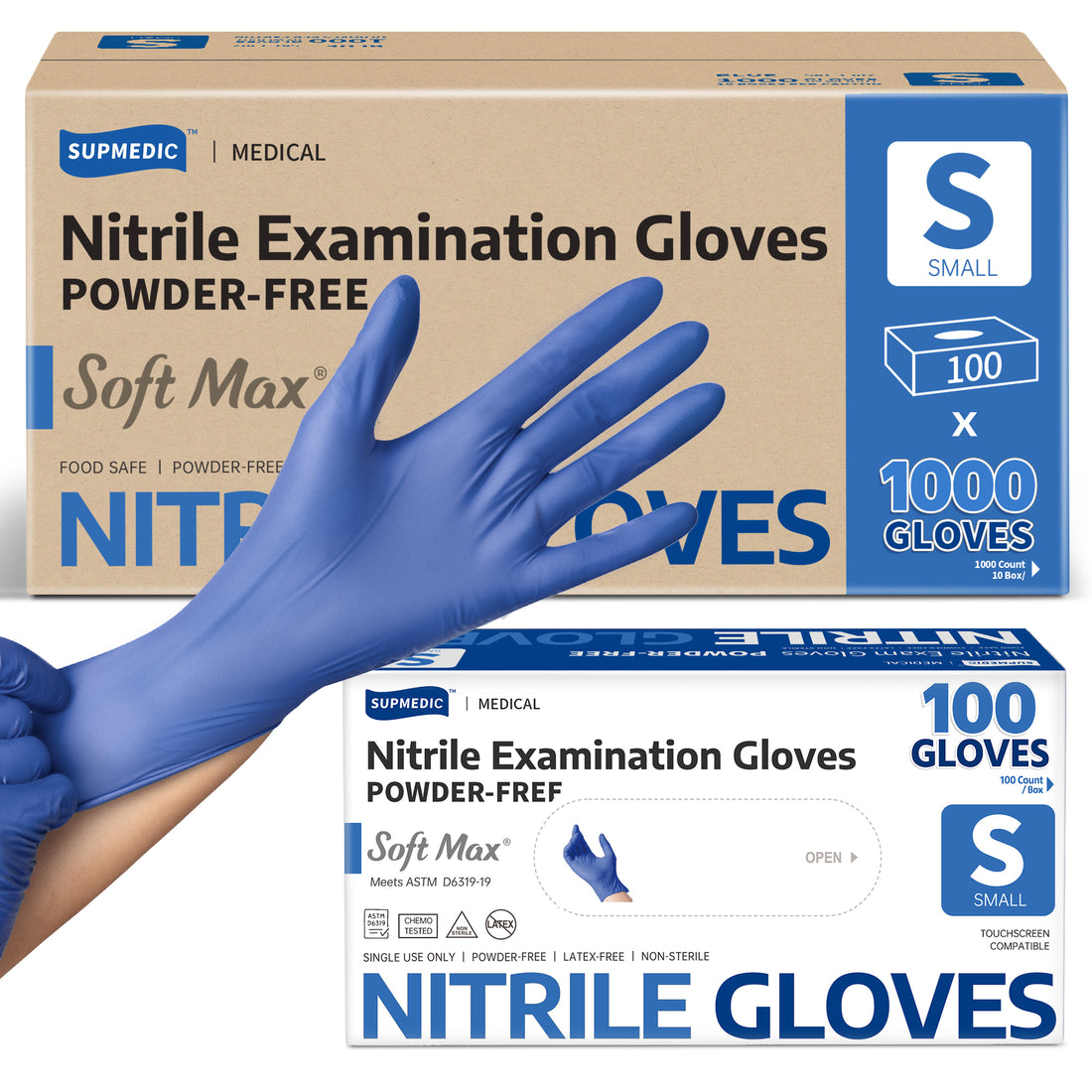SOFT MAX Nitrile Gloves, 1000 Count Latex-Free Powder-Free Non-Sterile Medical Disposable Glove, Blue Iris