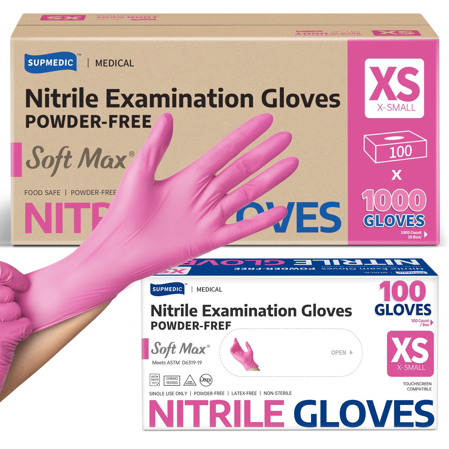 SOFT MAX Nitrile Gloves, 1000 Count Latex-Free Powder-Free Non-Sterile Medical Disposable Glove, Rose Quartz