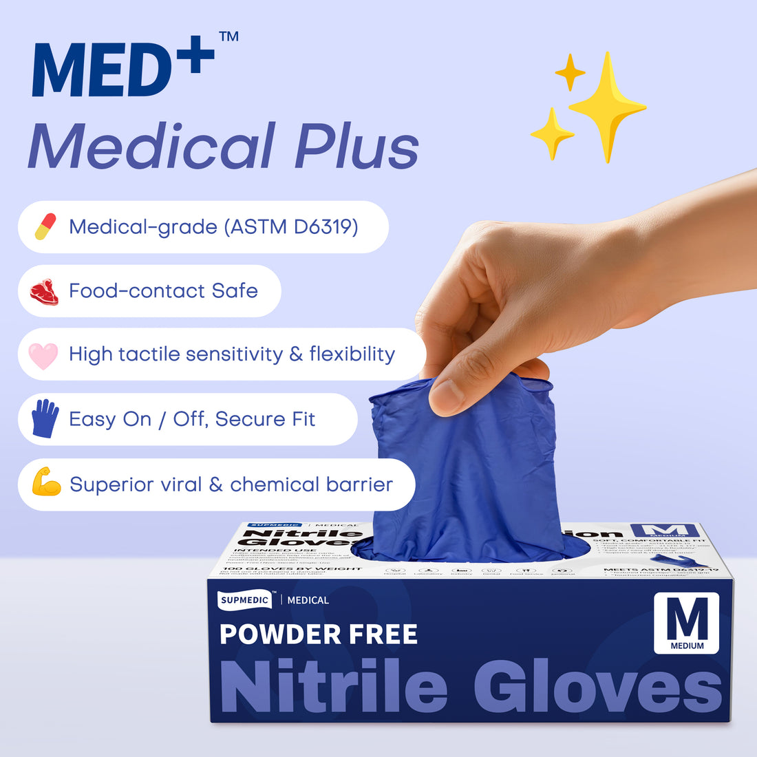 MED+ Nitrile Gloves, 4 Mil Disposable Medical Gloves Blue Violet 100 Pcs
