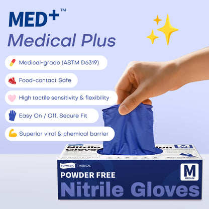 MED+ Nitrile Gloves, 4 Mil Disposable Medical Gloves Blue Violet 100 Pcs