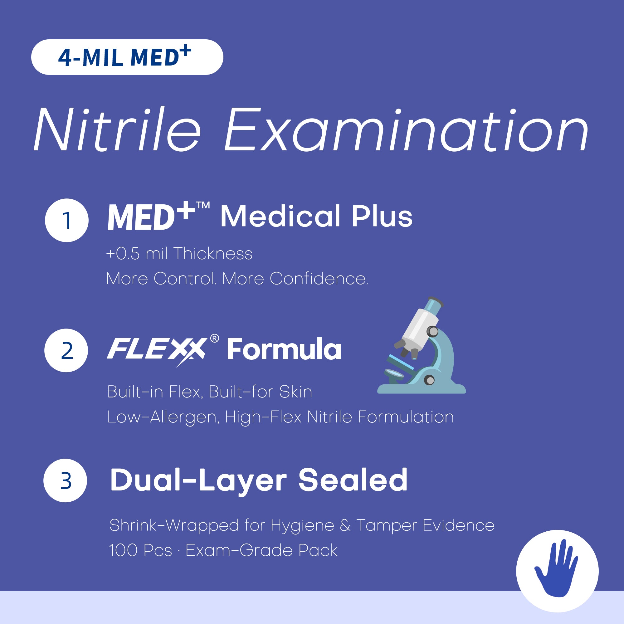 MED+ Nitrile Gloves, 4 Mil Disposable Medical Gloves Blue Violet 100 Pcs
