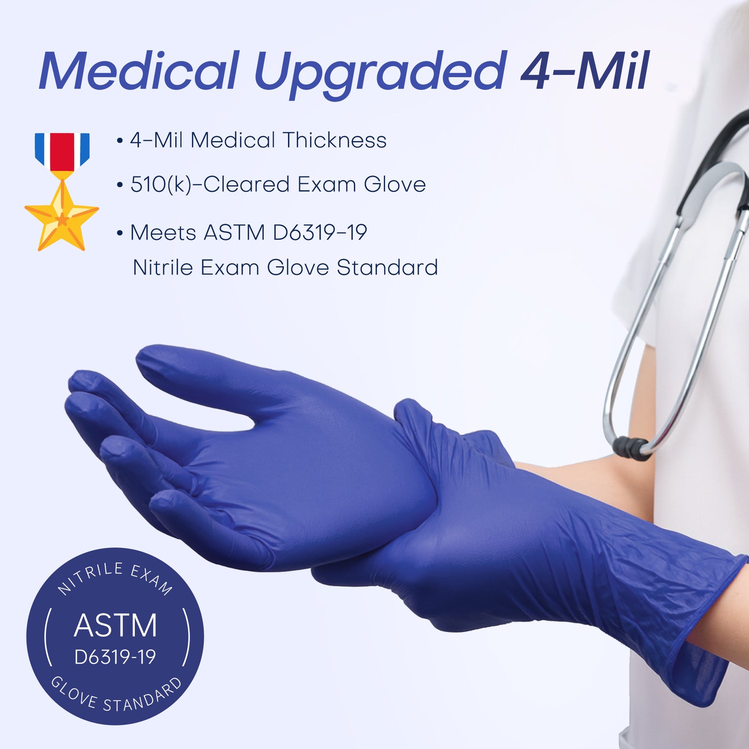 MED+ Nitrile Gloves, 4 Mil Disposable Medical Gloves Blue Violet 100 Pcs