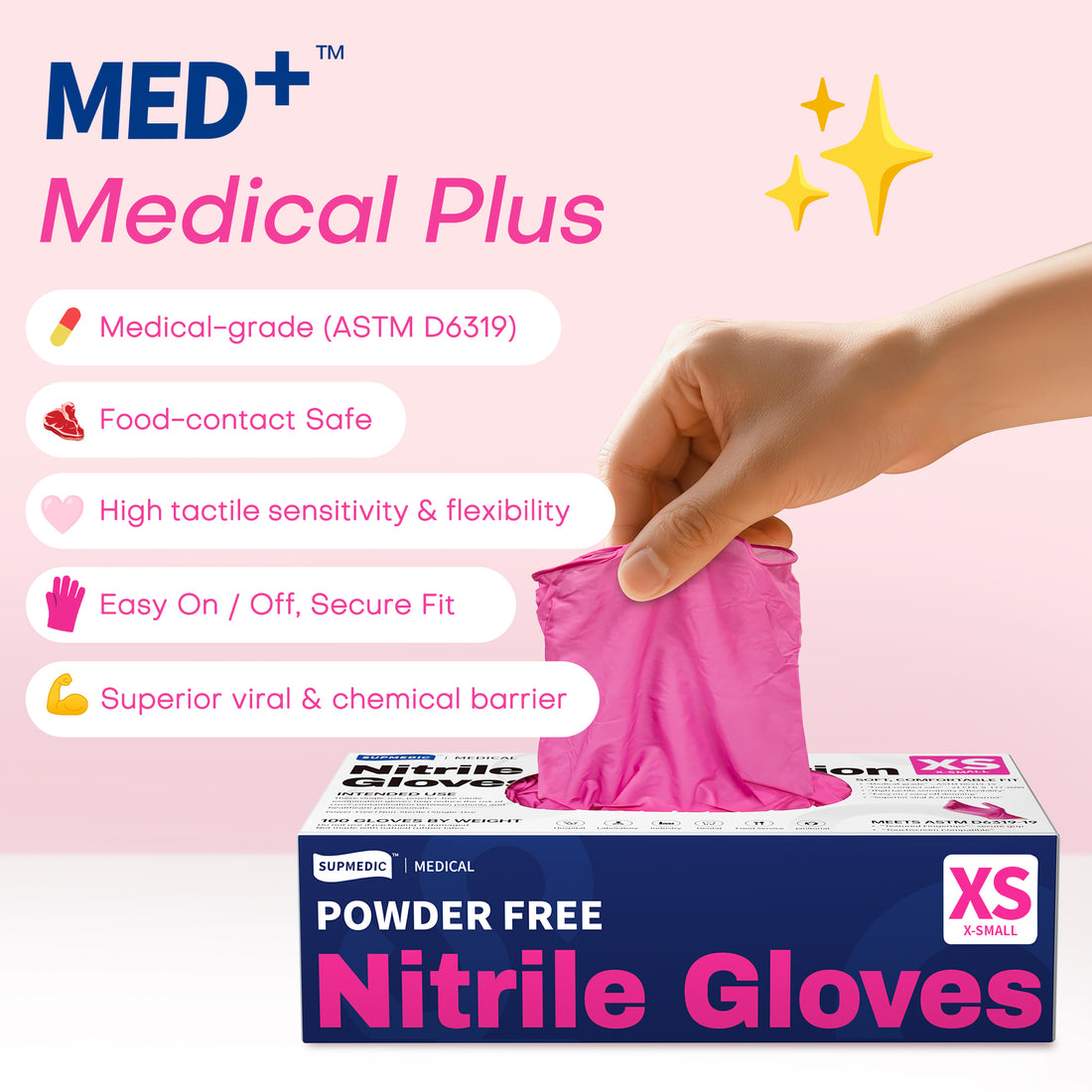 MED+ Nitrile Gloves, 4 Mil Disposable Medical Gloves Rose Orchid 100 Pcs