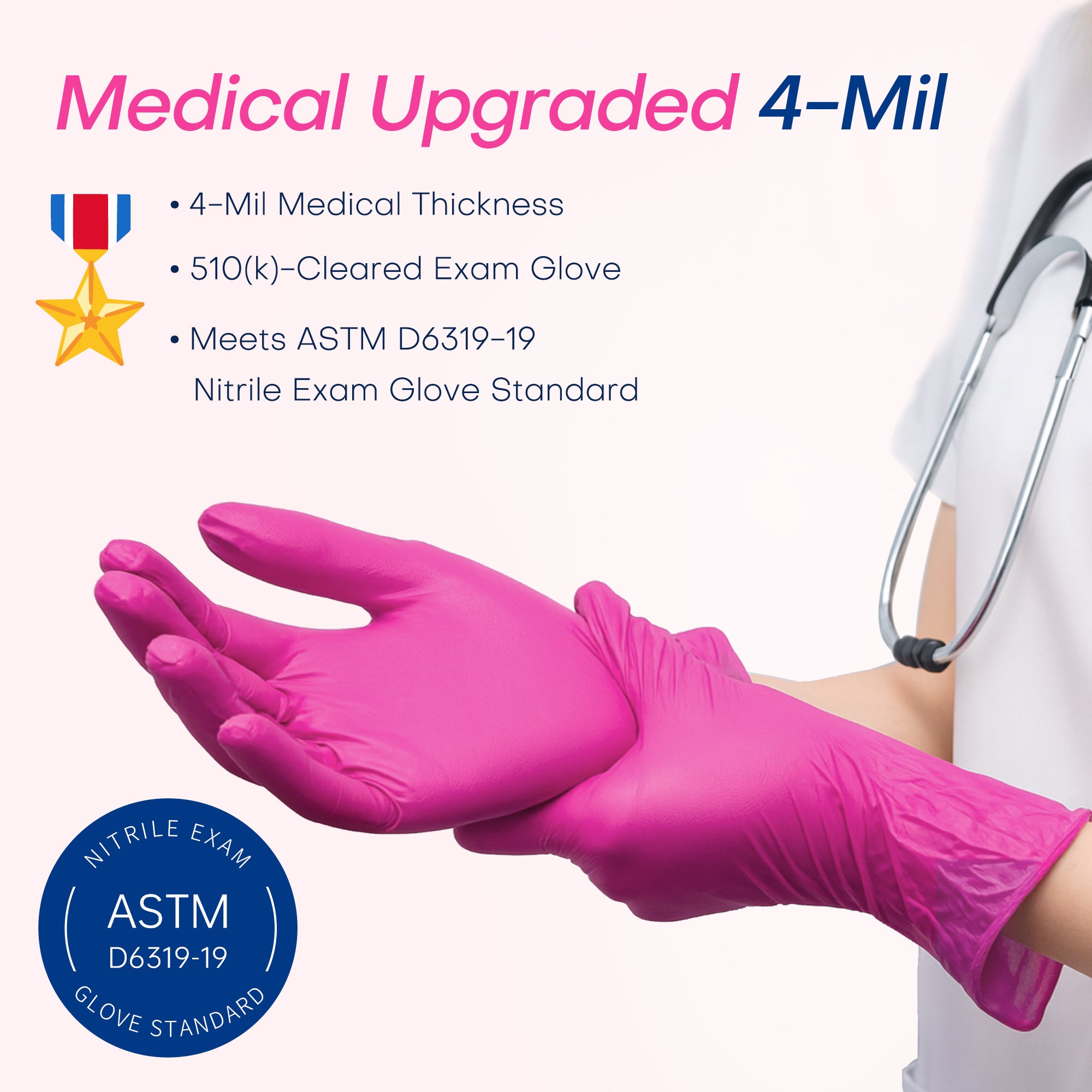 MED+ Nitrile Gloves, 4 Mil Disposable Medical Gloves Rose Orchid 100 Pcs