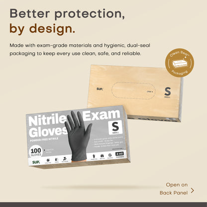 SUP® Iron Grey™ Examination Nitrile Gloves, Powder Free Food Safe Cooking Cleaning Protective Medical Gloves, Box of 100 pcs