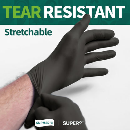 Sup. Nitrile+™ Examination Gloves, Powder Free Medical Disposable Gloves, Black, Box of 100 pcs