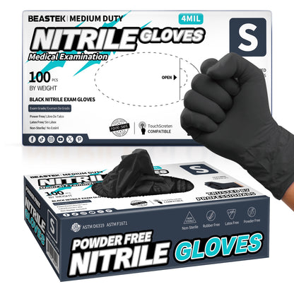 Beastek Black Nitrile Exam Glove, Disposable Medical Gloves, Box of 100 pcs (Small)