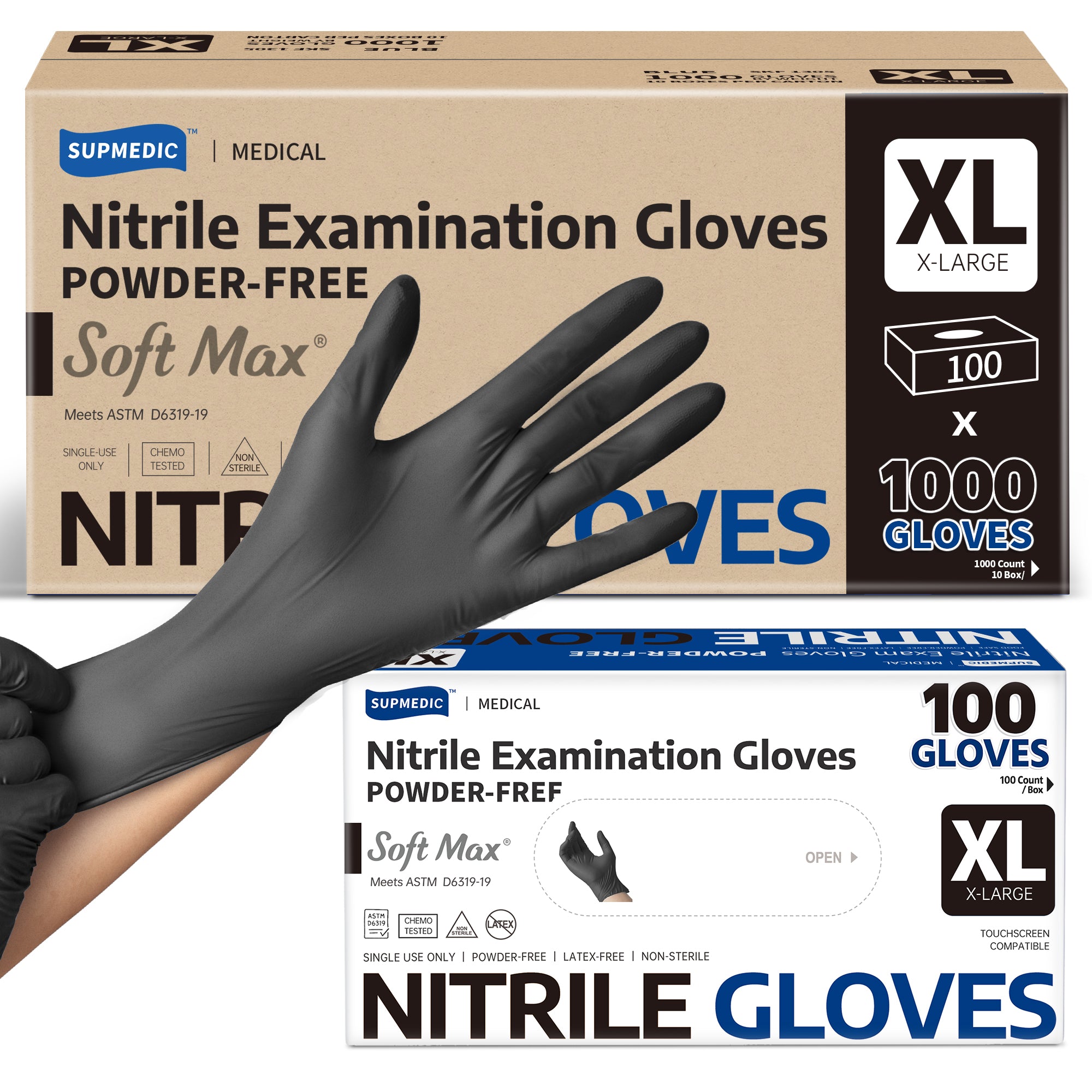 SOFT MAX Nitrile Gloves, 1000 Count Latex-Free Powder-Free Non-Sterile Medical Disposable Glove, Black