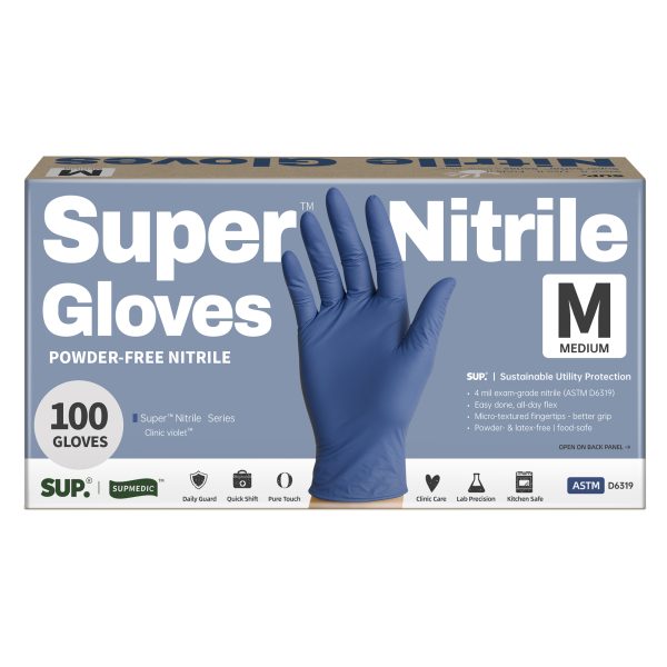 Super™ Nitrile Examination Gloves, Powder Free Medical Disposable Gloves, Clinic Violet, Box of 100 pcs