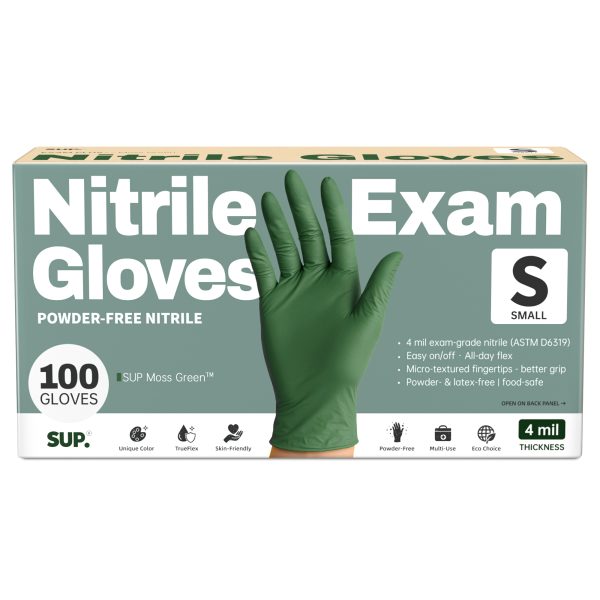 SUP Moss Green™ Examination Nitrile Gloves, Powder Free Medical Disposable Gloves, Box of 100 pcs