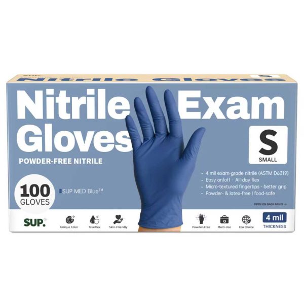 SUP MED Blue™ Examination Nitrile Gloves, Powder Free Medical Disposable Gloves, Box of 100 pcs