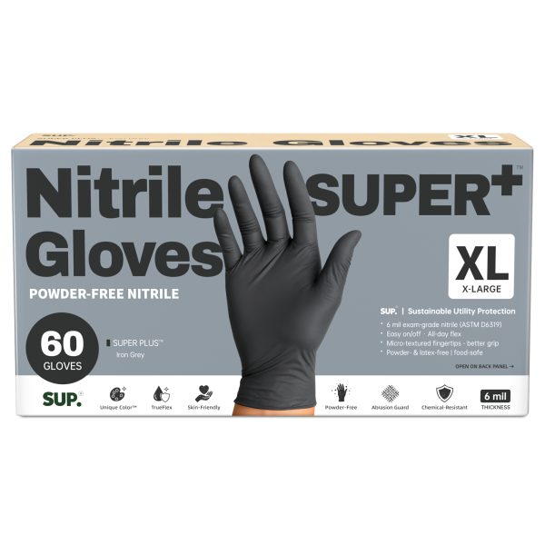 SUP™ Disposable Nitrile Gloves, 6 Mil Powder Free Food Safe Gloves for Multi-Purpose Tasks, House Cleaning, Cooking, and Gardening, BLACK, 100 pcs, X-LARGE